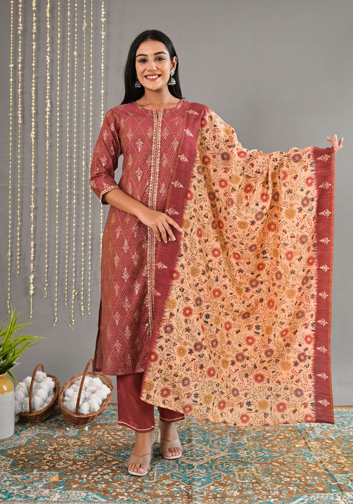 Modal Silk Embroidery Suit Set